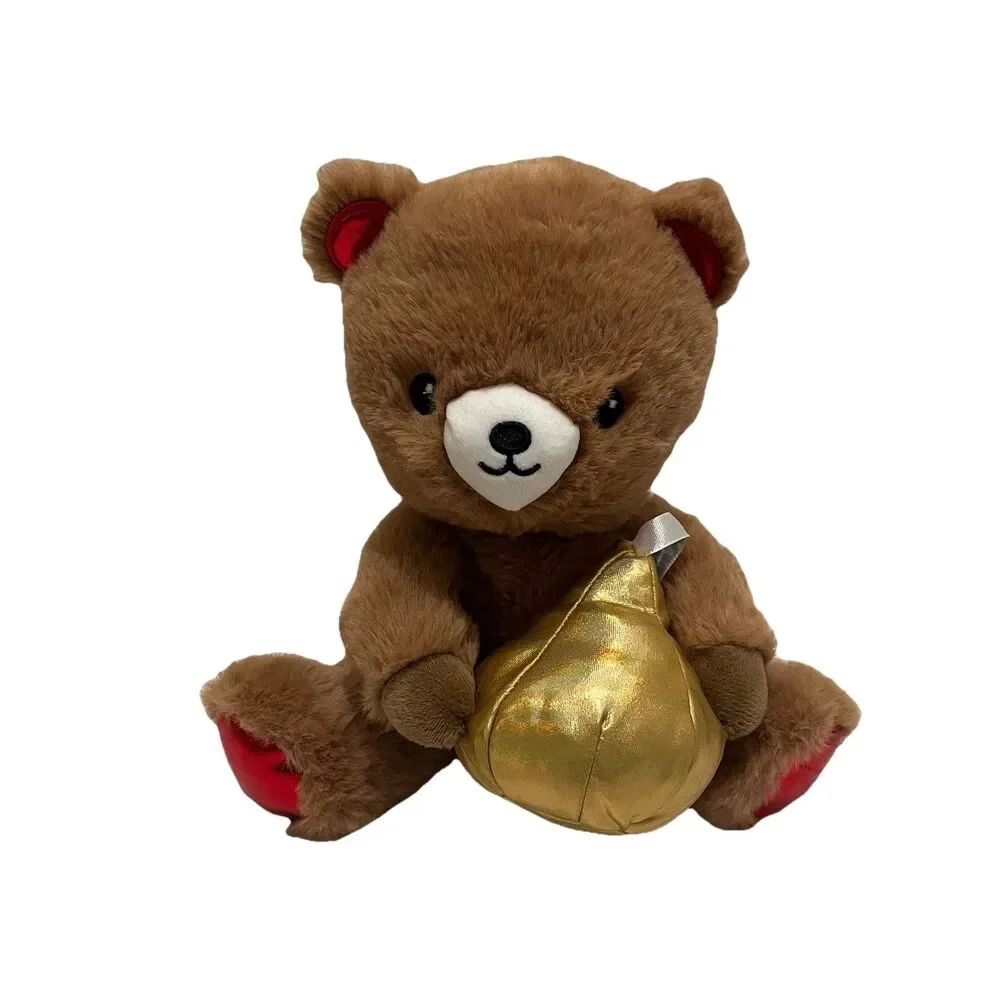 Hershey's Valentines Bear Stuffed Animal 2025 Brown Red & Gold Kiss 9